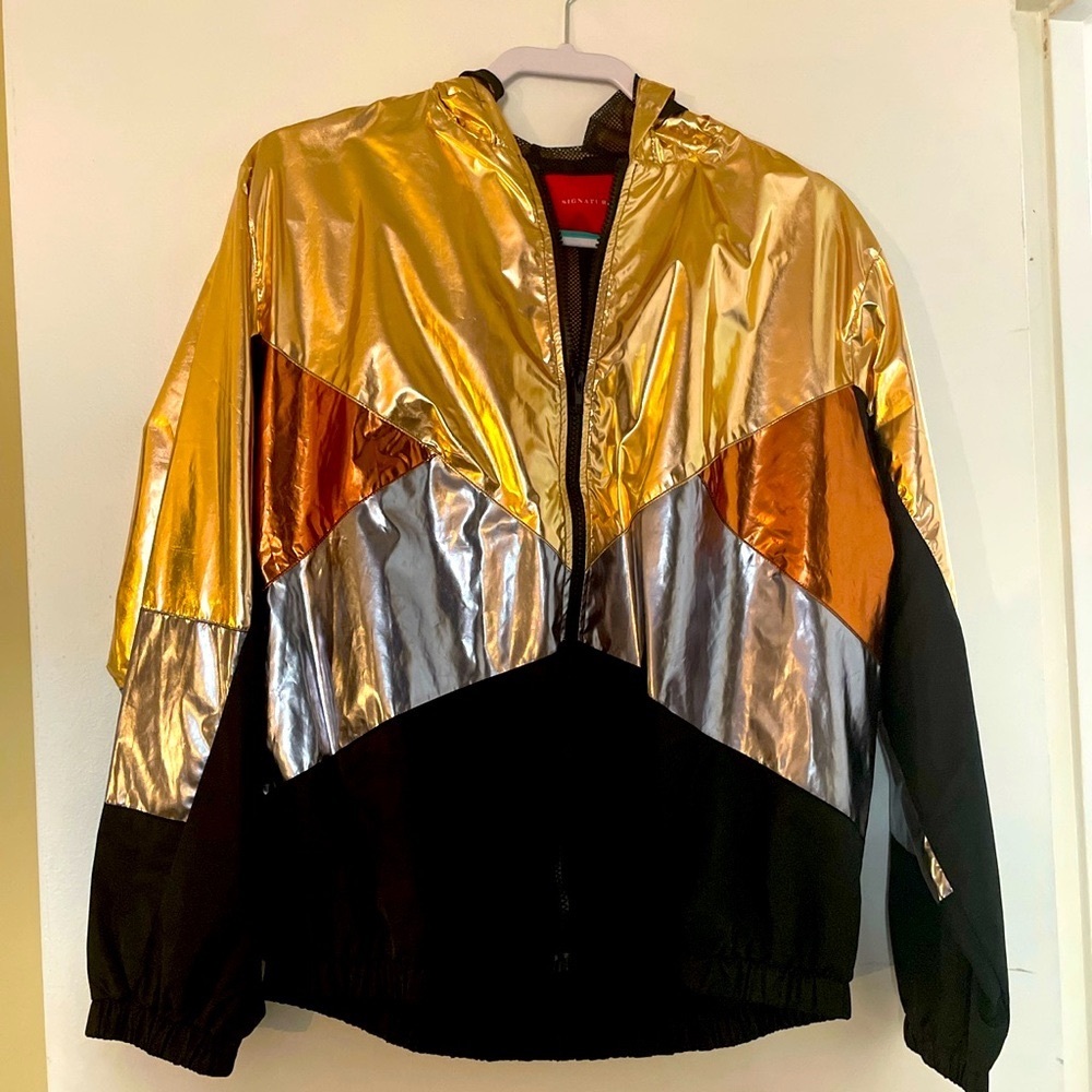 Black gold and silver metallic jacket